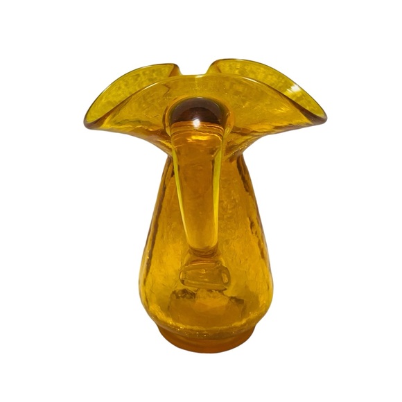 Vintage Kanawha Golden Amber Crackle Pitcher Hand Crafted Glass Ewer - Picture 10 of 12